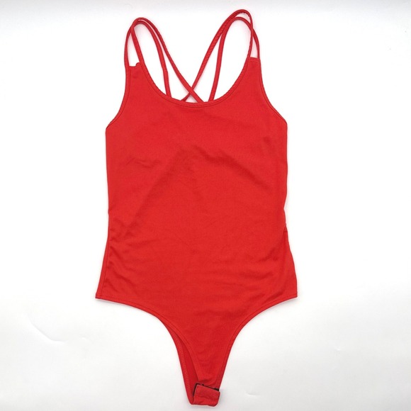 Gaze Orange Bodysuit Spaghetti Strap Sleeveless Snap Crotch Casual Top Summer S - Picture 1 of 6